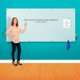Global Industrial™ Magnetic Glass Whiteboard 96""W x 48""H