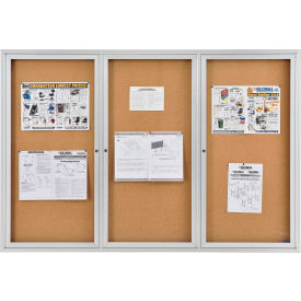 Global Industrial™ Enclosed Cork Bulletin Board - 72""W x 48""H - 3 Door
