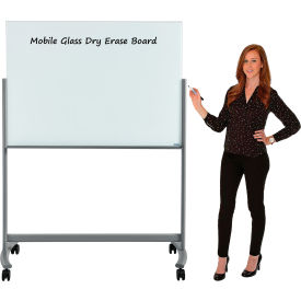 Global Industrial™ Mobile Glass WhiteBoard - 48""W x 36""H