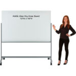 Global Industrial™ Mobile Glass WhiteBoard - 72""W x 48""H