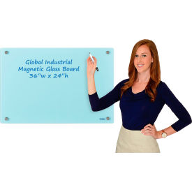 Global Industrial™ Magnetic Glass Dry Erase Board - 36""W x 24""H - Seafoam