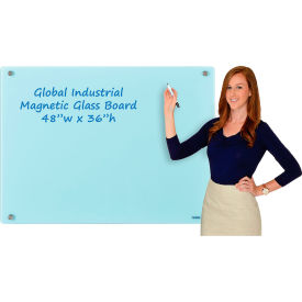 Global Industrial™ Magnetic Glass Dry Erase Board - 48""W x 36""H - Seafoam