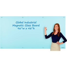 Global Industrial™ Magnetic Glass Dry Erase Board - 96""W x 48""H - Seafoam