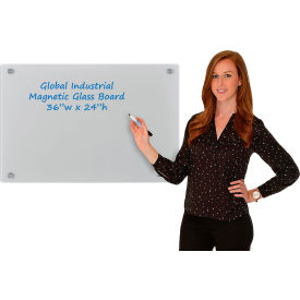 Global Industrial™ Magnetic Glass Dry Erase Board - 36""W x 24""H - Gray