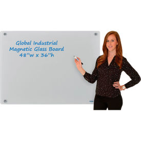 Global Industrial™ Magnetic Glass Dry Erase Board - 48""W x 36""H - Gray