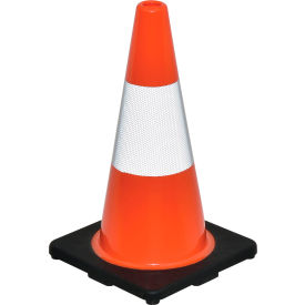 Global Industrial™ 18"" Traffic Cone Reflective Black Base 3 lbs