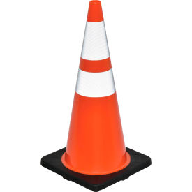 Global Industrial™ 28"" Traffic Cone Reflective Black Base 7 lbs.