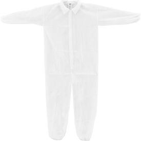 Global Industrial™ Disposable Polypropylene Coverall Elastic Wrists/Ankles WHT MED 25/Case