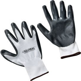Global Industrial™ Flat Nitrile Coated Gloves White/Gray Large 1 Pair