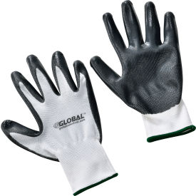 Global Industrial™ Flat Nitrile Coated Gloves White/Gray Medium 1 Pair