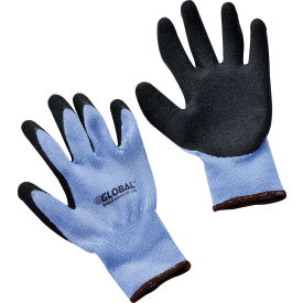 Global Industrial™ Crinkle Latex Coated Gloves Polyester Knit Black/Blue Large 1 Pair