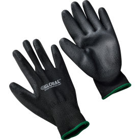 Global Industrial™ Flat Polyurethane Coated Gloves Black/Black Medium 1 Pair