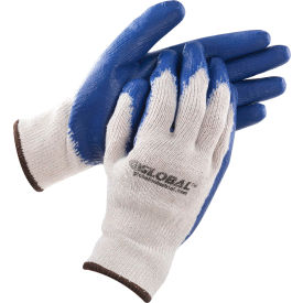 Global Industrial™ Latex Coated String Knit Work Gloves Natural/Blue Large 12 Pairs