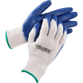 Global Industrial™ Latex Coated String Knit Work Gloves Natural/Blue Medium 12 Pairs