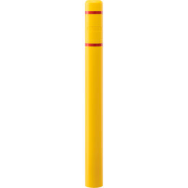 Global Industrial™ Bollard Post Sleeve 4"" D x 52"" H Yellow With Red Tape HDPE