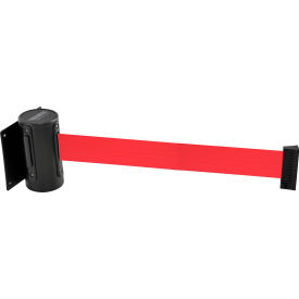 Global Industrial™ Wall Mount Retractable Belt Barrier Black Case W/7-1/2' Red Belt