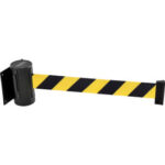 Global Industrial™ Wall Mount Retractable Belt Barrier Black Case W/7-1/2' Black/Yellow Belt