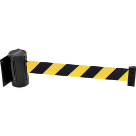 Global Industrial™ Wall Mount Retractable Belt Barrier Black Case W/7-1/2' Black/Yellow Belt
