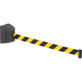 Global Industrial™ Wall Mount Retractable Belt Barrier Black Case W/30' Black/Yellow Belt