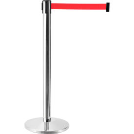 Global Industrial™ Retractable Belt Barrier 40"" Stainless Steel Post 7-1/2' Red Belt Qty 2