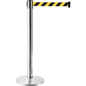 Global Industrial™ Retractable Belt Barrier 40"" Stainless Steel 7-1/2' Black/Yellow Qty 2