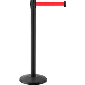 Global Industrial Retractable Belt Barrier 40"" Black Post 7-1/2' Red Belt Pack Of 2