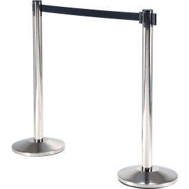 Global Industrial™ Retractable Belt Barrier 40"" Stainless Steel Post 10' Black Belt