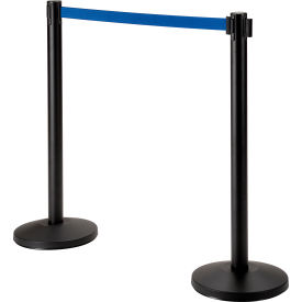 Global Industrial™ Retractable Belt Barrier 40"" Black Post 10' Blue Belt