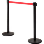 Global Industrial™ Retractable Belt Barrier 40"" Black Post 10' Red Belt