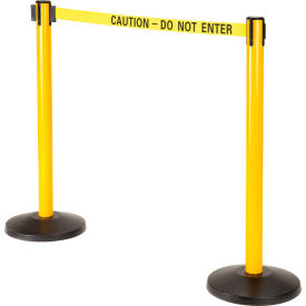 Global Industrial™ Retractable Belt Barrier 40"" Yellow Post 11' Yellow ""Caution"" Belt