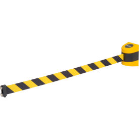 Global Industrial™ Magnetic Retractable Belt Barrier Yellow Case W/15' Black/Yellow Belt