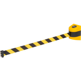 Global Industrial™ Magnetic Retractable Belt Barrier Black Case W/30' Black/Yellow Belt