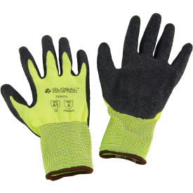 Global Industrial™ Crinkle Latex Coated Gloves Hi-Viz Lime/Black Large