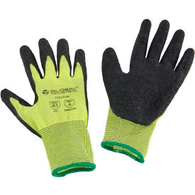 Global Industrial™ Crinkle Latex Coated Gloves Hi-Viz Lime/Black Medium