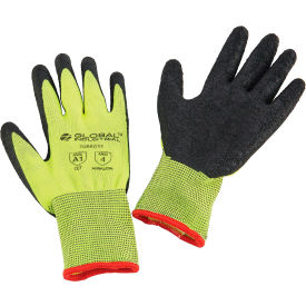 Global Industrial™ Crinkle Latex Coated Gloves Hi-Viz Lime/Black Small