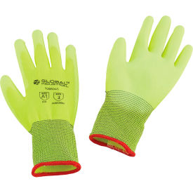 Global Industrial™ Flat Polyurethane Coated Gloves Hi-Viz Lime Small