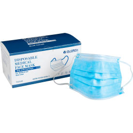 Global Industrial™ Disposable Medical Face Mask 3-Ply w/Earloops ASTM Level 3 Blue 50/Box