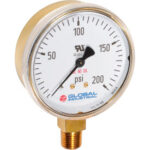 Global Industrial™ 2"" Compressed Gas Gauge 600 PSI 1/4"" NPT LM Polished Brass