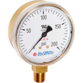 Global Industrial™ 2-1/2"" Compressed Gas Gauge 30 PSI 1/4"" NPT LM Polished Brass