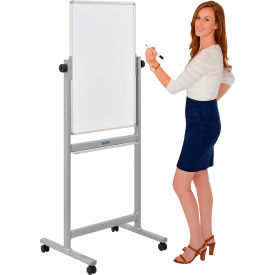 Global Industrial™ Mobile Reversible Magnetic Whiteboard - 24""W x 36""H - Steel - Silver Frame