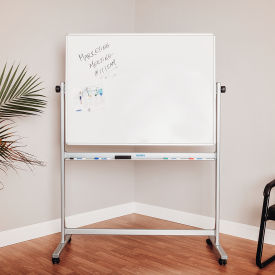 Global Industrial™ Mobile Reversible Whiteboard - 48""W x 36""H - Porcelain - Silver Frame