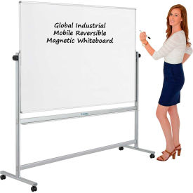 Global Industrial™ Mobile Reversible Whiteboard - 72""W x 48""H - Porcelain - Silver Frame