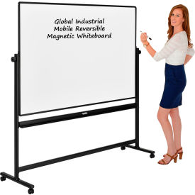 Global Industrial™ Mobile Reversible Whiteboard - 72""W x 48""H - Steel - Black Frame