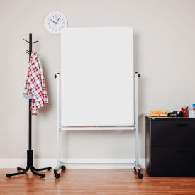 Global Industrial™ Mobile Reversible Magnetic Whiteboard - 36""W x 48""H - Steel - Silver Frame