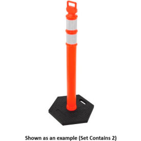 Global Industrial™ 2 Portable Delineator Posts with Cone Bar Orange Hexagonal Base
