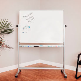 Global Industrial™ Mobile Reversible Magnetic Whiteboard - 48""W x 36""H - Steel - Silver Frame