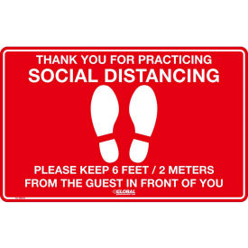 Global Industrial™ Red Social Distancing Floor Sign 16"" W x 10"" H Vinyl Adhesive