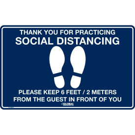 Global Industrial™ Dark Blue Social Distancing Floor Sign 16"" W x 10"" H Vinyl Adhesive