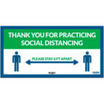Global Industrial™ Green Thank you for Social Distancing Sign  24""W x 12""H Adhesive Vinyl