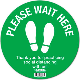 Global Industrial™ Green Please Wait Here Floor Sign 12'' Round Vinyl Adhesive